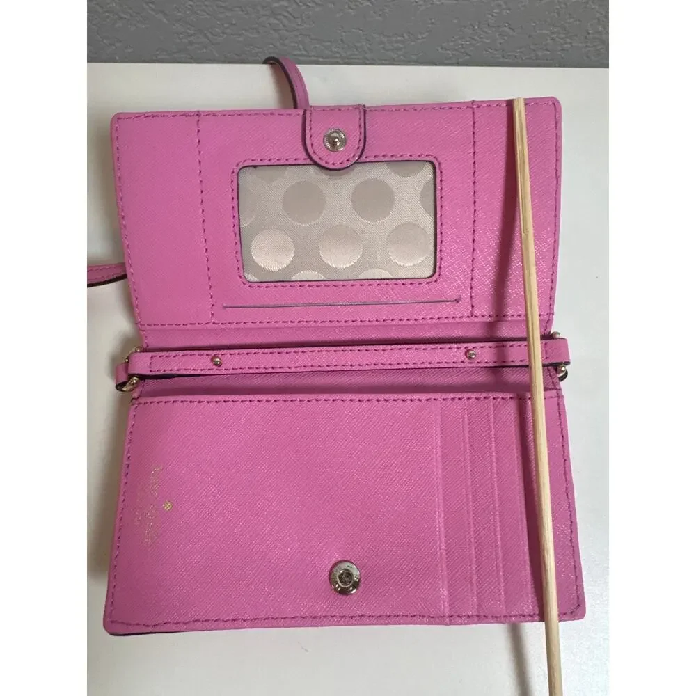 Kate Spade Cedar Street Cali Leather Cross Body Clutch Pink Trifold Wallet Small